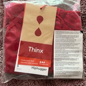 Thinx Moderate Cotton Hiphugger period pantie, new with tags, size small, red.